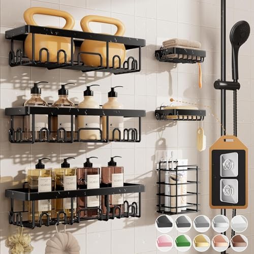 Veken Adhesive Shower Caddy — Black, 6-Pack