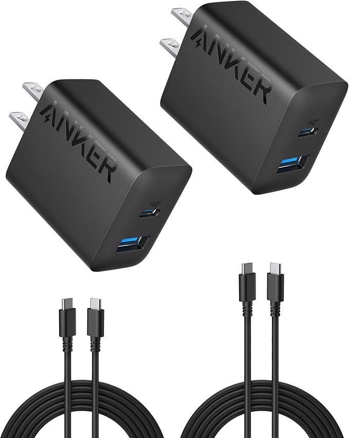 Black Anker 20W USB-C wall chargers with charging cables